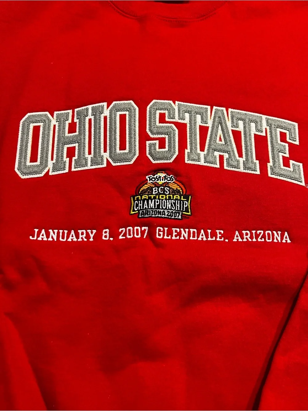 Champion Red Ohio State Crewneck Sweatshirt with Embroidered Logo